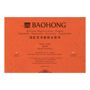 Акварельний блок 100% бавовна 300г 260×180мм 20арк HP, Baohong