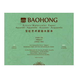 Акварельний блок 100% бавовна 300г 410х310мм 20арк CP, Baohong