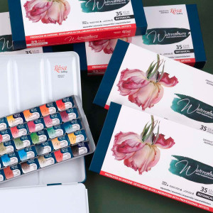 Набір акварелі Botanical 35 кювет у металевому пеналі, Rosa Gallery. Photo 3