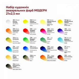 Набір акварелі Modern 21 кювета в металевому пеналі, Rosa Gallery. Photo 3