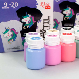 Акрилові фарби для тканини Unicorn 9 кольорів по 20мл , Rosa Talent. Photo 3