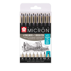 Набір лінерів Pigma Micron 6шт, Brush 1шт і PN 1шт, Sakura