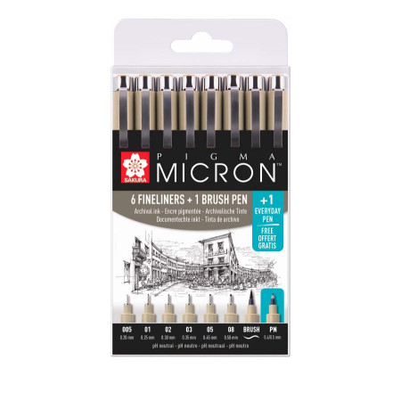 Набір 8шт Sakura Pigma Micron, Brush і PN